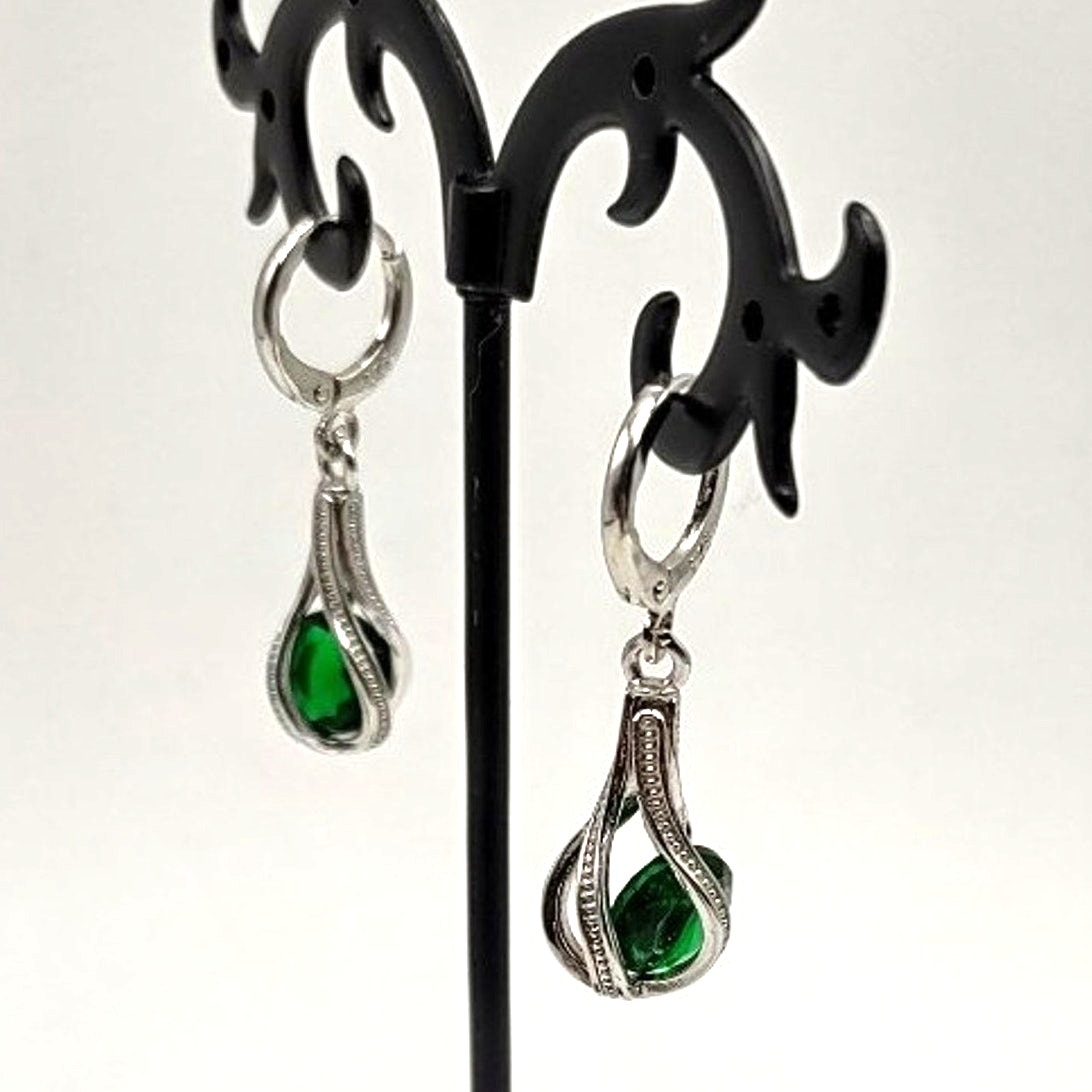 925 Silver Teardrop Earrings Green Lab Emerald Fashion Anniversary Birthday Gift 40$
